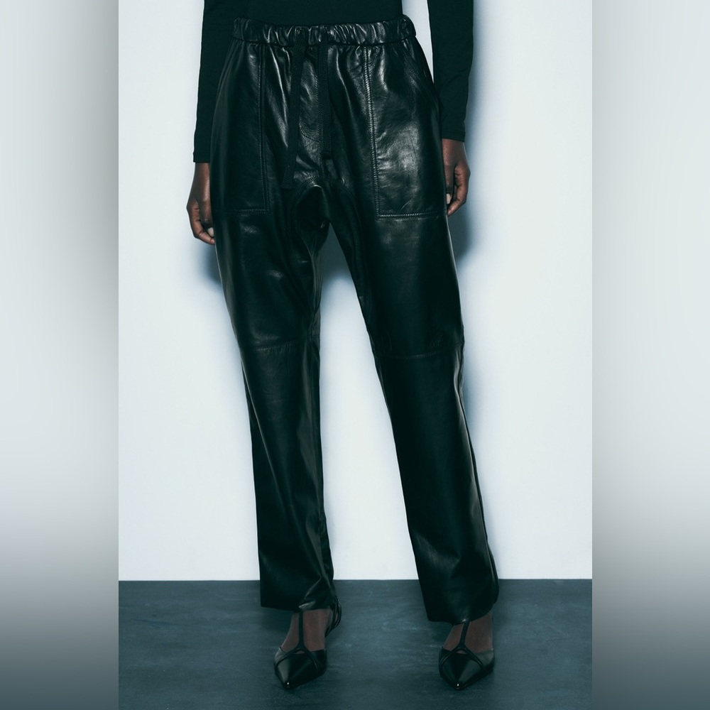 Zara LEATHER JOGGER PANTS ZW LEATHER COLLECTION. Black. Size S. New with Tags.